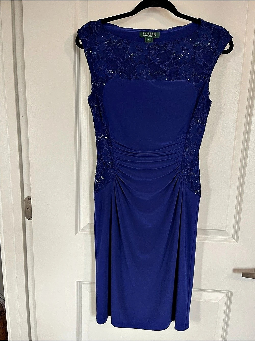 Lauren Ralph Lauren Lace Overlay Midi Dress Blue Size 4 Like New